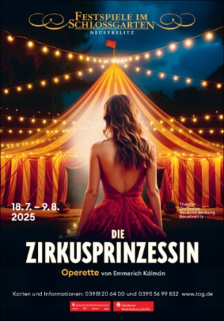 Emmerich Kálmán "Die Zirkusprinzessin". Neustrelitz 2025. Bild: Festspiele im Schlossgarten, Neustrelitz.