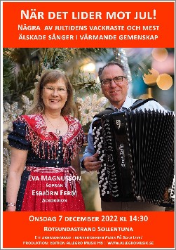 Rotsundastrand, Sollentuna. Julkonsert Eva Magnusson och Esbjörn Ferm. Bild: EA Musik HB.